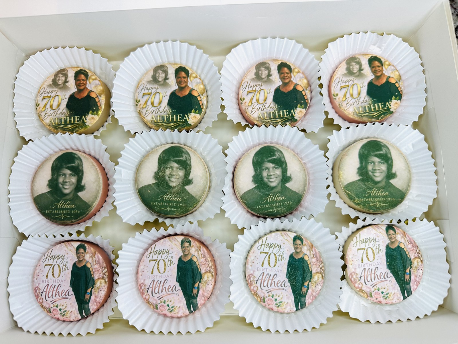 Personalized photo chocolate covered Oreos for a 70th birthday