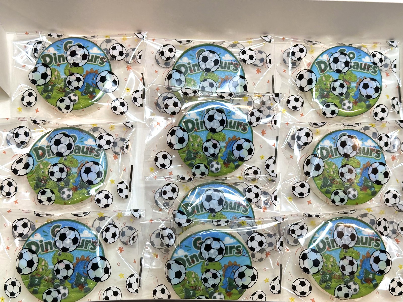 Individually wrapped dinosaur soccer chocolate covered Oreos